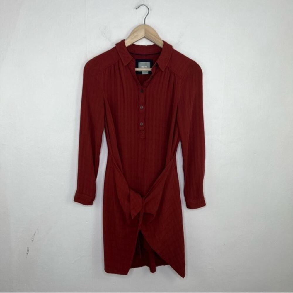 Anthropologie Rust Red Button-Front Mini Dress - Picture 2 of 16